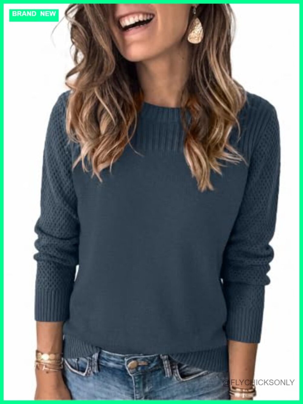Womens Long Sleeve Knit Pullover Sweater Crew Neck Loose Fit Casual